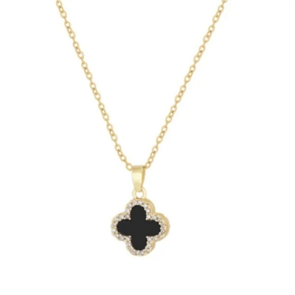 Elegant Black and Gold Clover Pendant Necklace - Picture 2 of 2